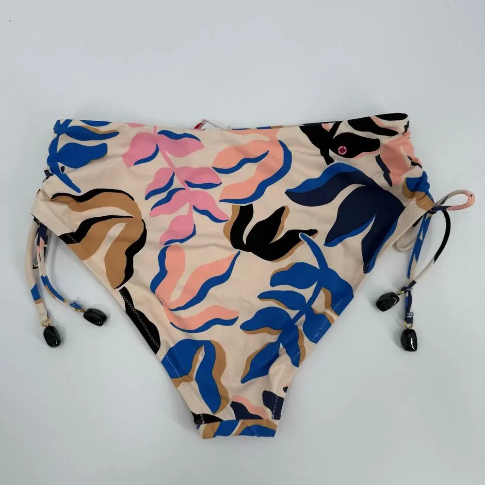 Red Carter Bikini Bottoms Size Medium Tropical Leaf Print HighRise Moonstone NWT